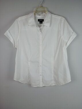 Liz Claiborne Career Women XL White Button Up Collared Short Sleeve Blouse Shirt